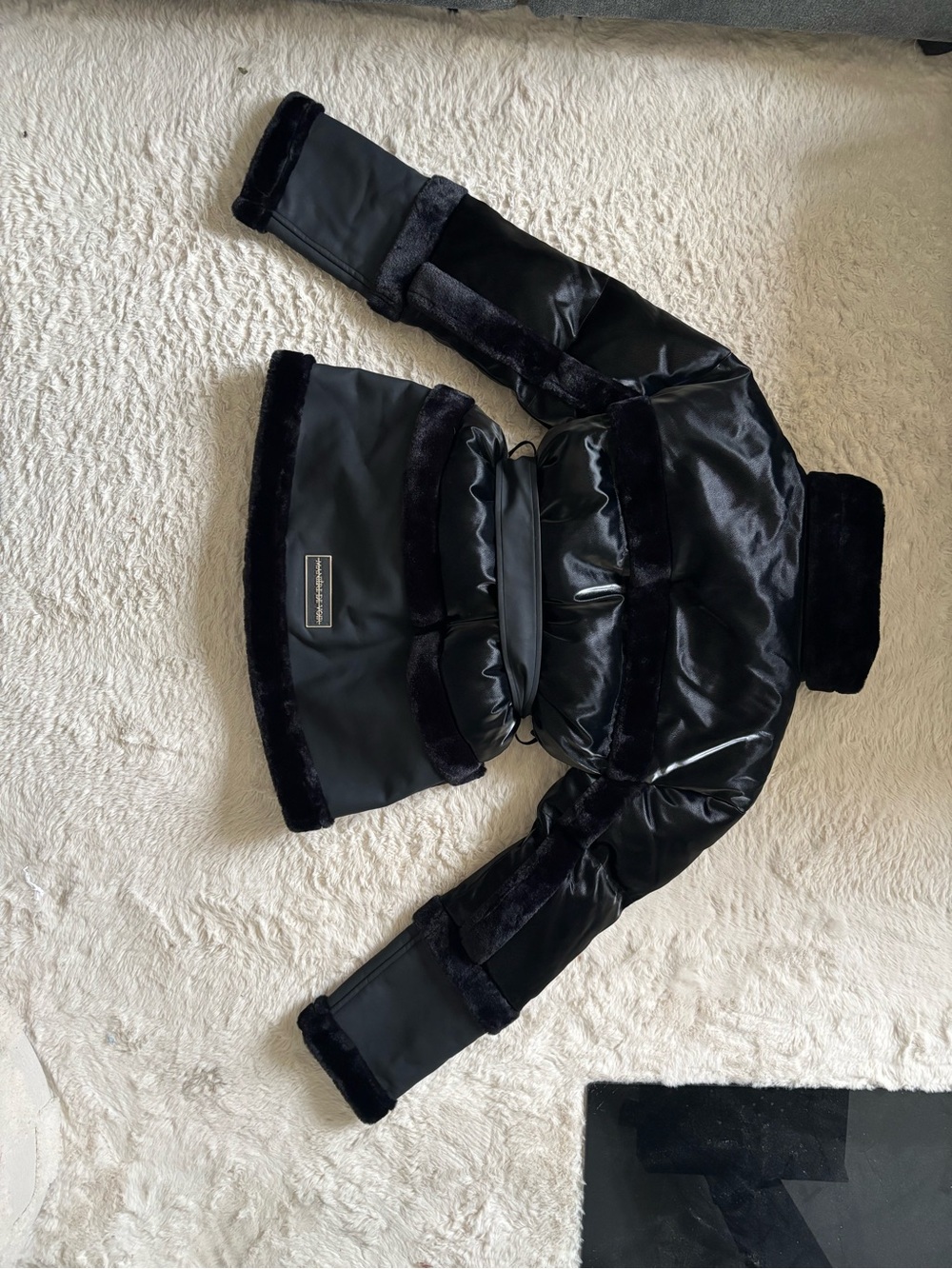 Manière De Voir Black Faux-Fur Trim Belted Women's Jacket - Picture 4 of 11